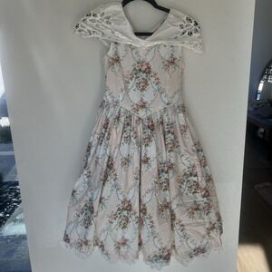 DAISY KINGDOM Floral Prairie Dress Girls 10 Puff Sleeve Prairie Cottage Easter